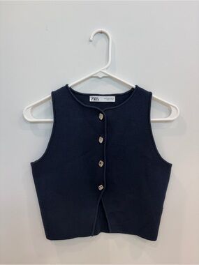 Zara Dark Navy Sleeveless Knit Button Vest